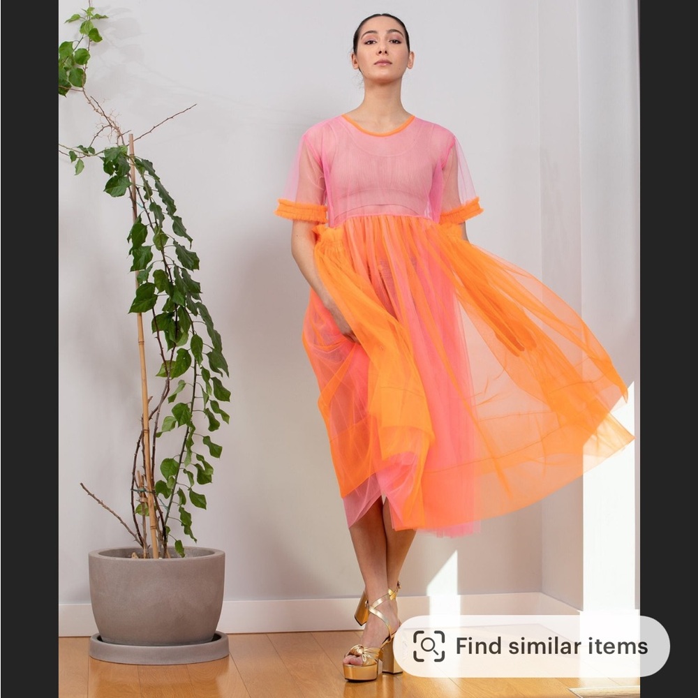 Pink and Orange Tulle Overlay Dress